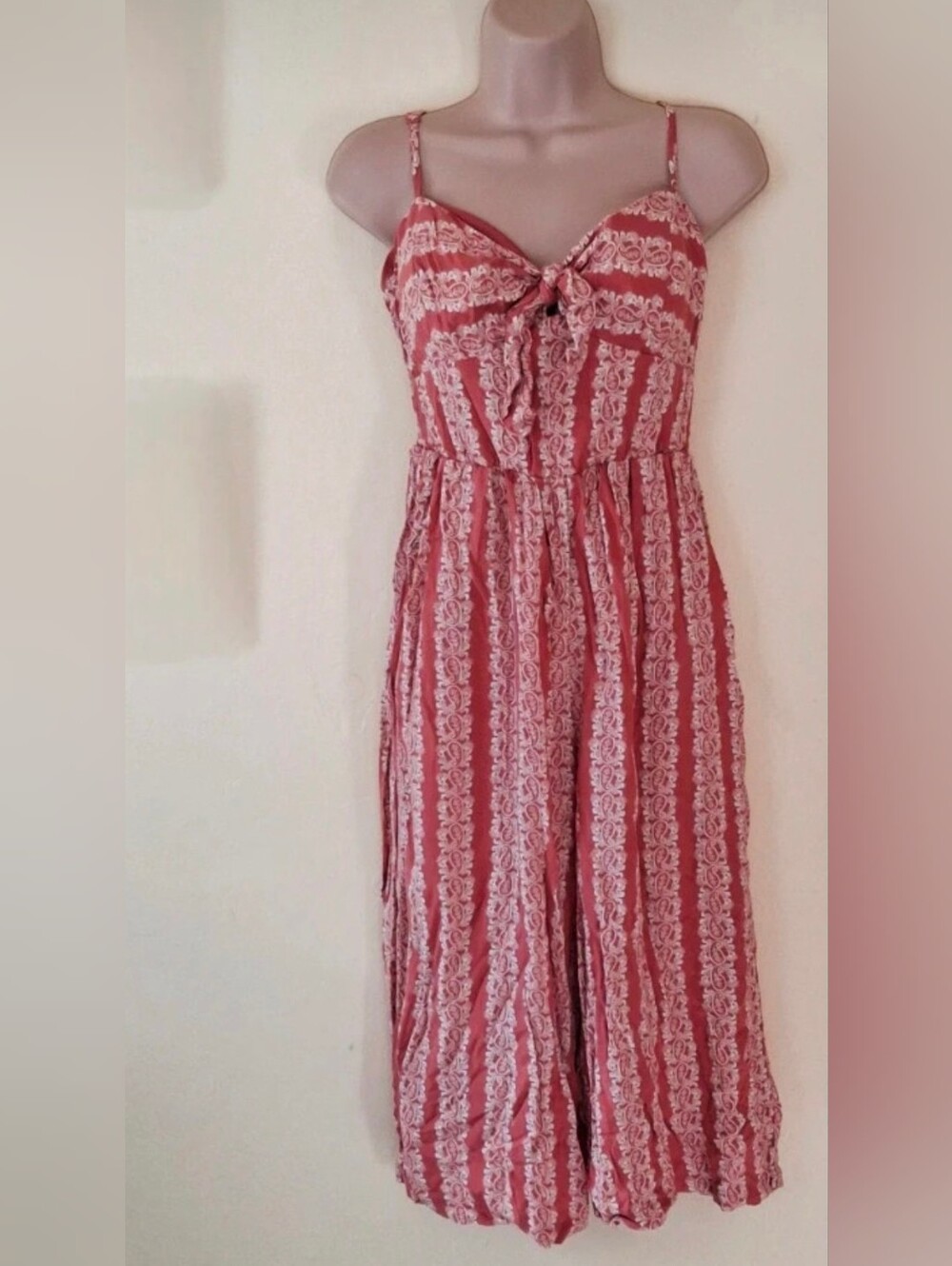 Red Printed Spaghetti-Strap Jumpsuit
